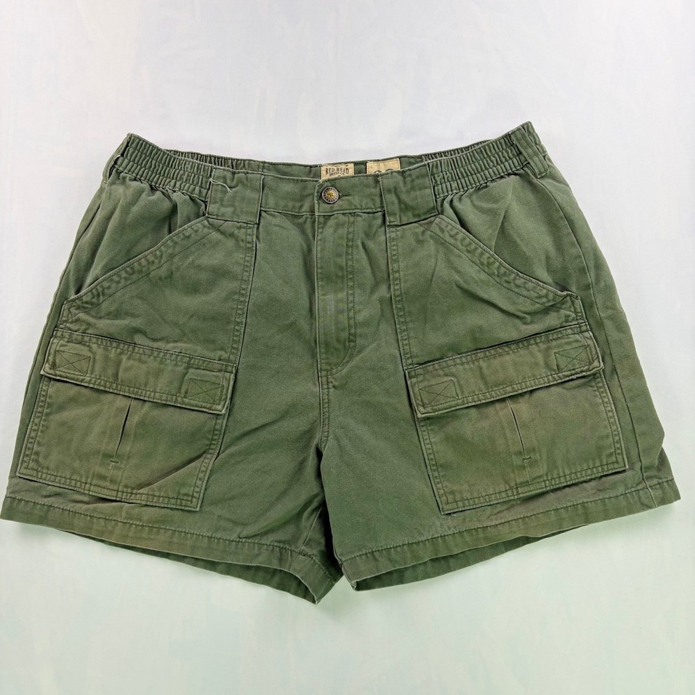 RedHead Canvas Cargo Shorts Mens 38 Olive Green Elastic Waist Rugged Utility